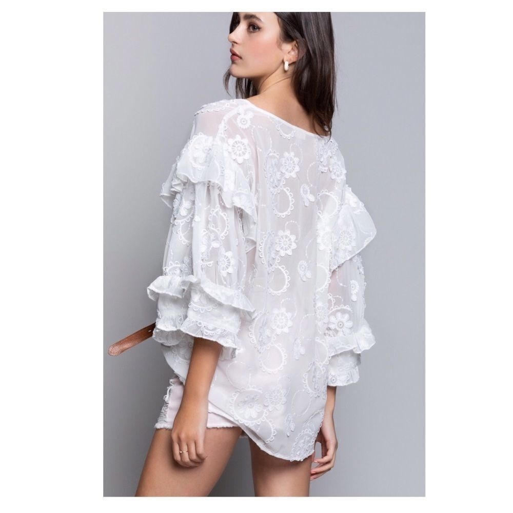 Pol White Boho Embroidered Floral Top with Ruffles - Picture 12 of 16